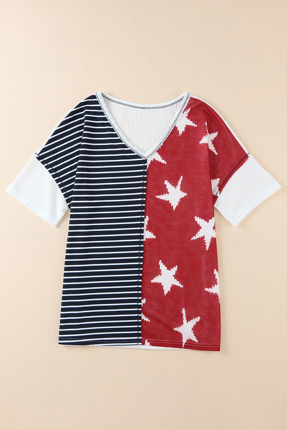 Multicolor Stripes Stars Print Knit Short Sleeves Top - Nicole Lee Apparel