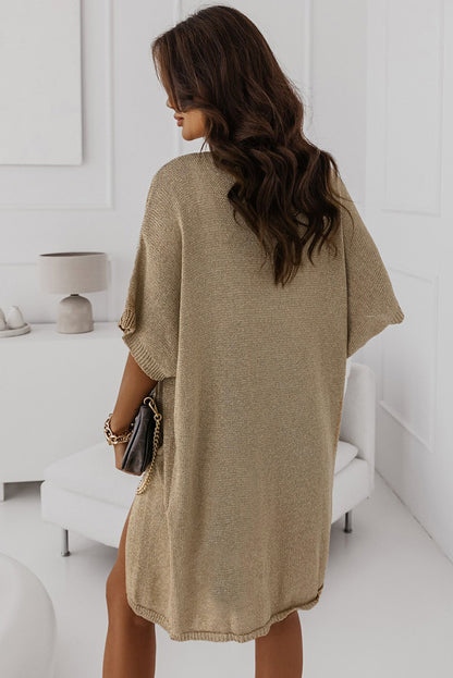 Khaki Dolman Half Sleeve Pocketed Long Cardigan - Nicole Lee Apparel