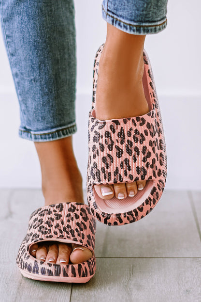 Leopard Print Thick Sole Slip On Slippers - Nicole Lee Apparel