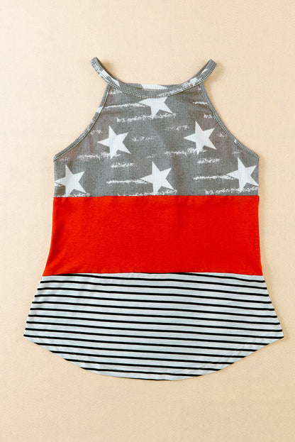 Multicolor American Flag Color Block Sleeveless Top - Nicole Lee Apparel