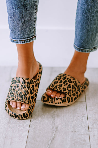 Leopard Print Thick Sole Slip On Slippers - Nicole Lee Apparel