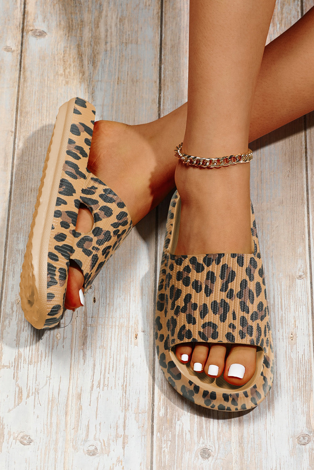 Leopard Print Thick Sole Slip On Slippers - Nicole Lee Apparel