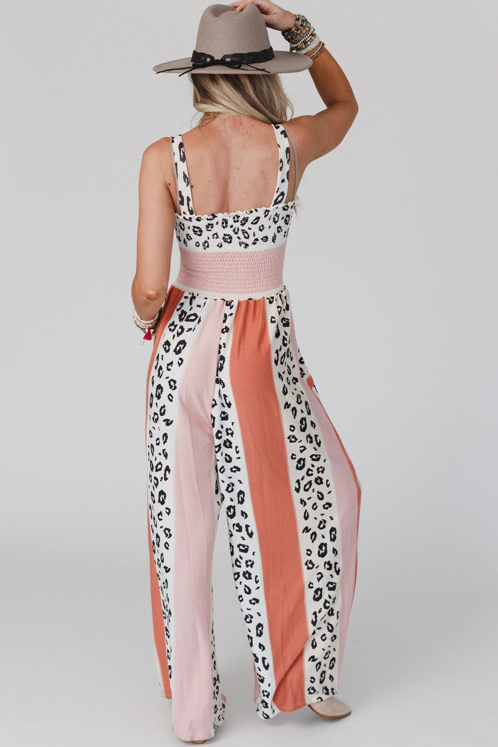 Pink Leopard Color Block Mix Print Pocketed Jumpsuit - Nicole Lee Apparel