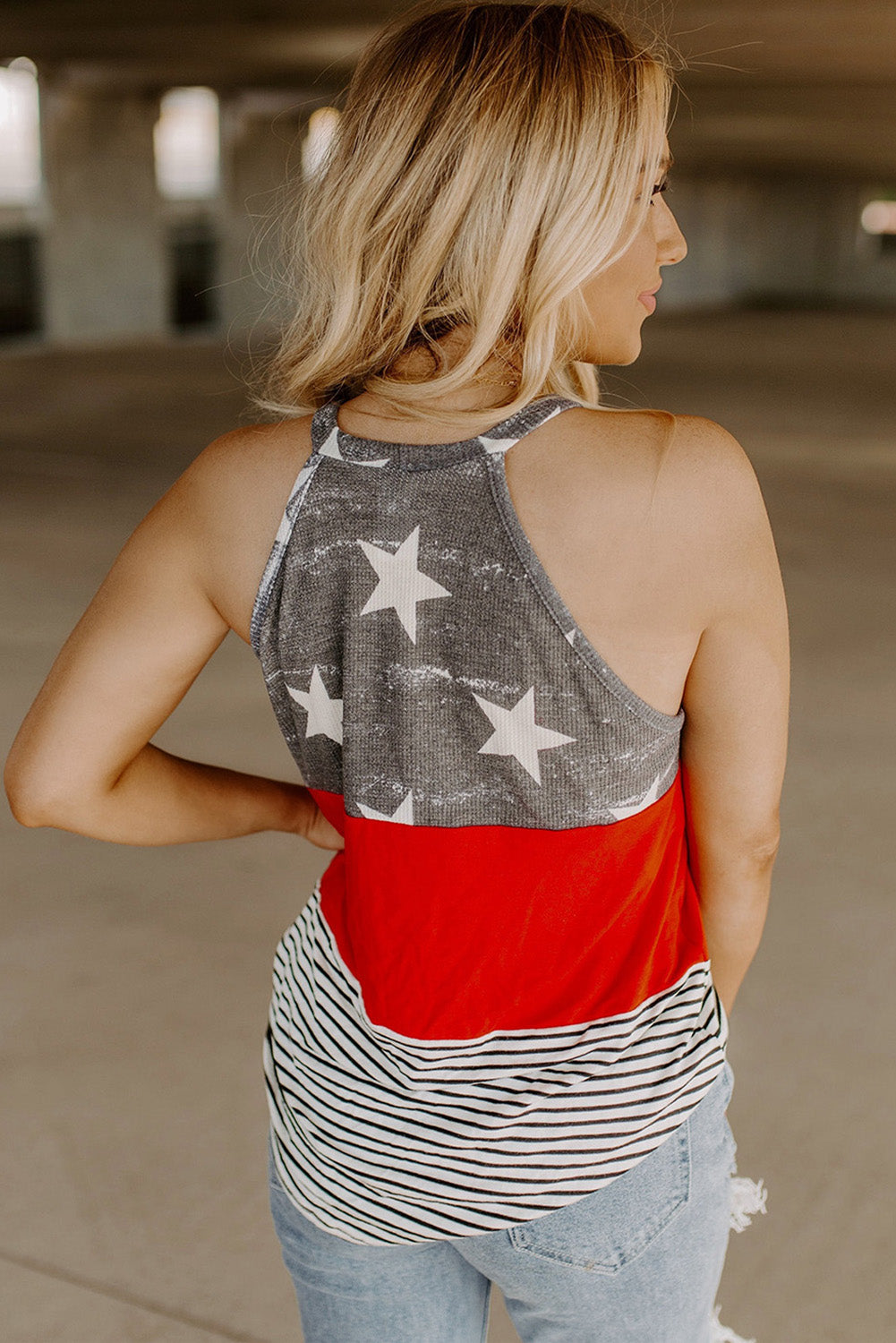 Multicolor American Flag Color Block Sleeveless Top - Nicole Lee Apparel