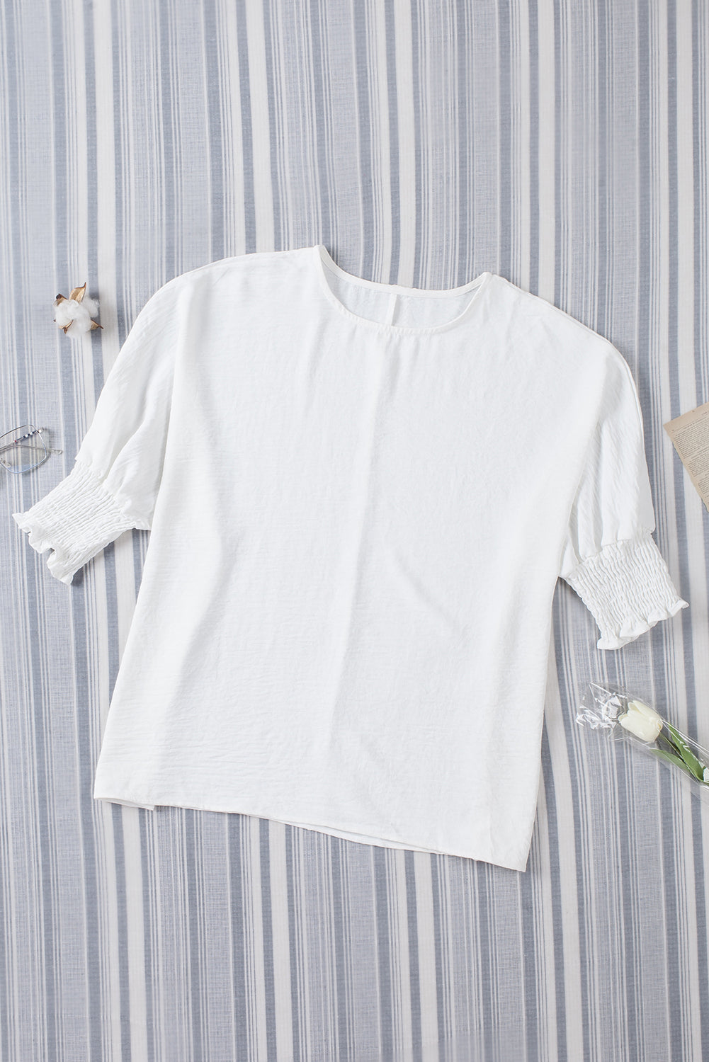 White Smocked Wrist Shift Top - Nicole Lee Apparel