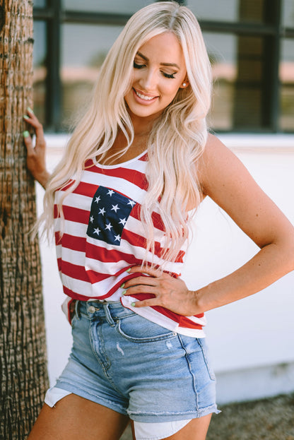 Red Pocket Patch Stars & Stripes Tank Top