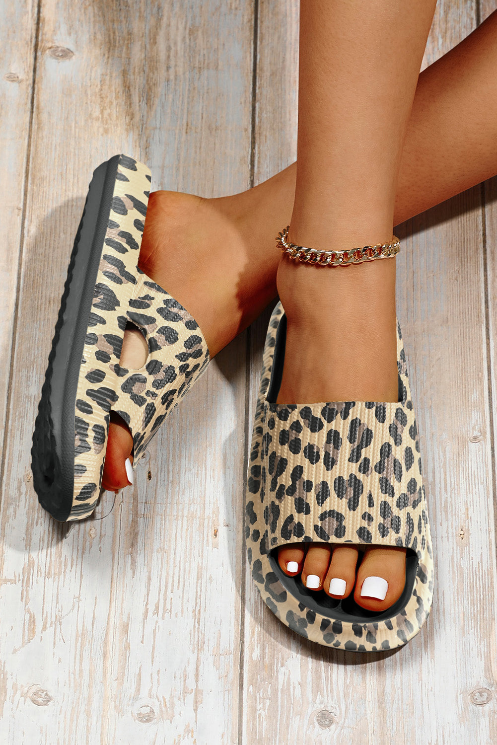 Leopard Print Thick Sole Slip On Slippers - Nicole Lee Apparel