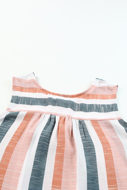 Multicolor Split V Neck Striped Print Tank Top - Nicole Lee Apparel