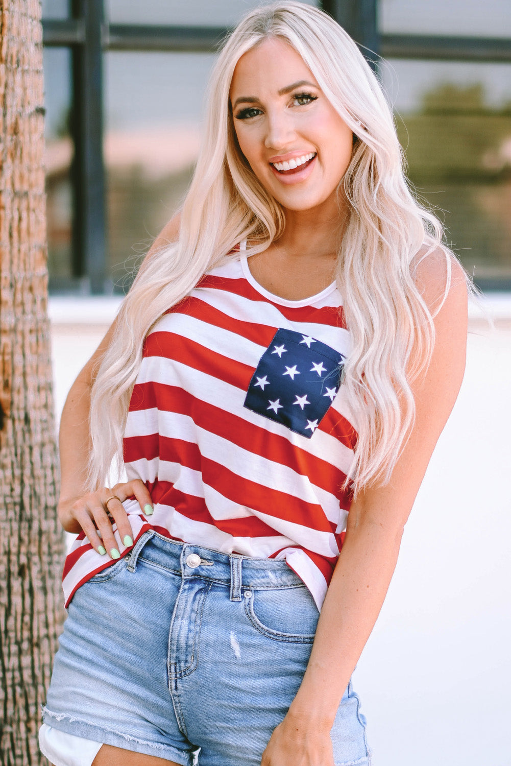 Red Pocket Patch Stars & Stripes Tank Top