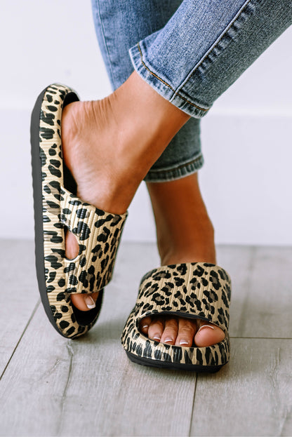 Leopard Print Thick Sole Slip On Slippers - Nicole Lee Apparel