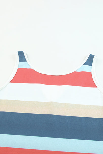 Multicolor Striped Color Block Ribbed Knit Lace-up Slit Tank Dress - Nicole Lee Apparel