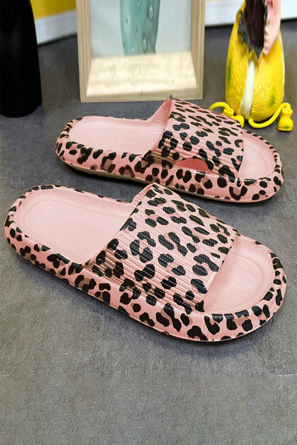 Leopard Print Thick Sole Slip On Slippers - Nicole Lee Apparel