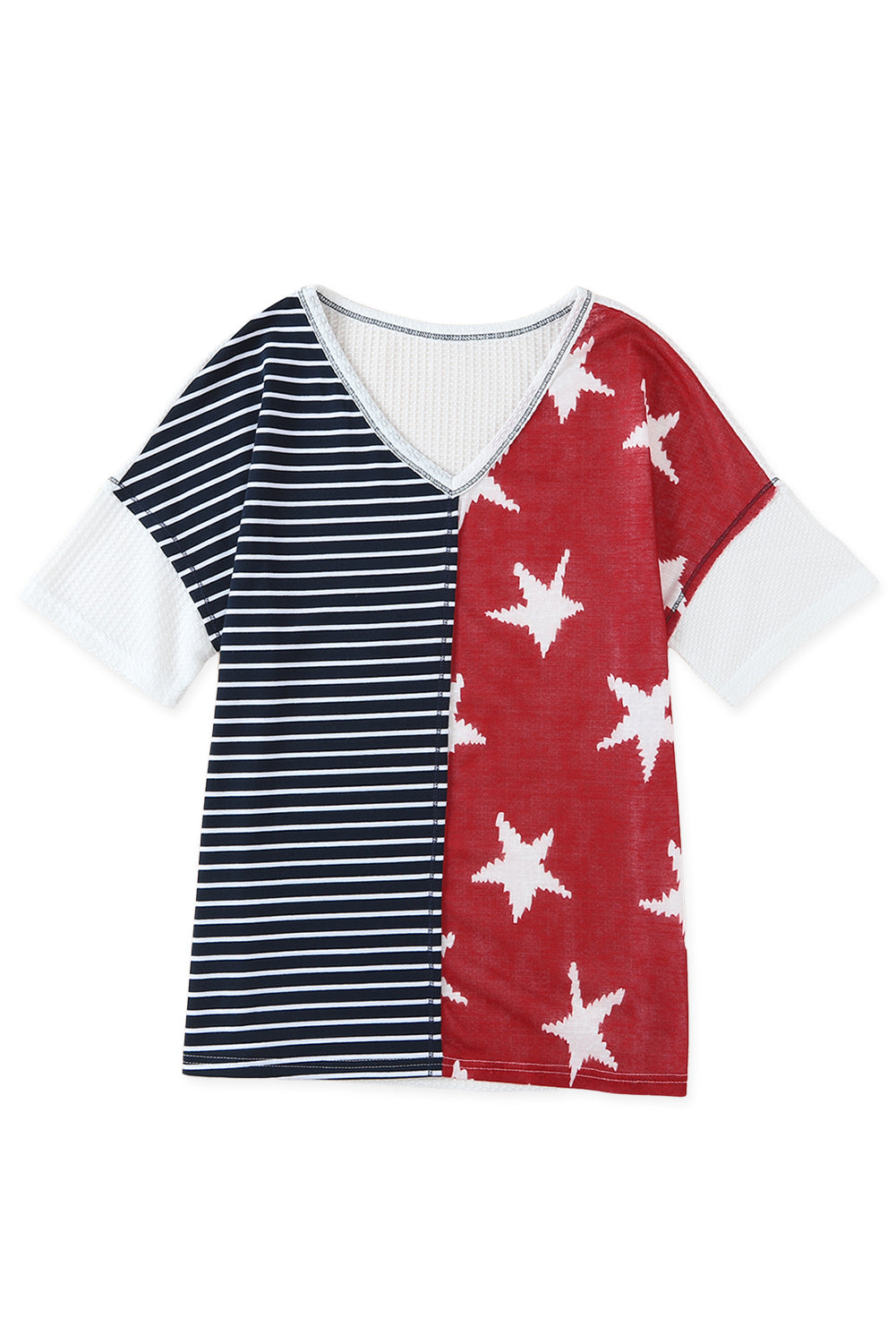 Multicolor Stripes Stars Print Knit Short Sleeves Top - Nicole Lee Apparel