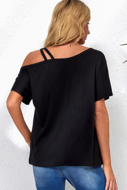 Rose Asymmetric Criss Cross One Shoulder T Shirt - Nicole Lee Apparel