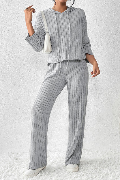 Plain Ribbed Loose Fit Two-Piece Lounge Set - Nicole Lee Apparel