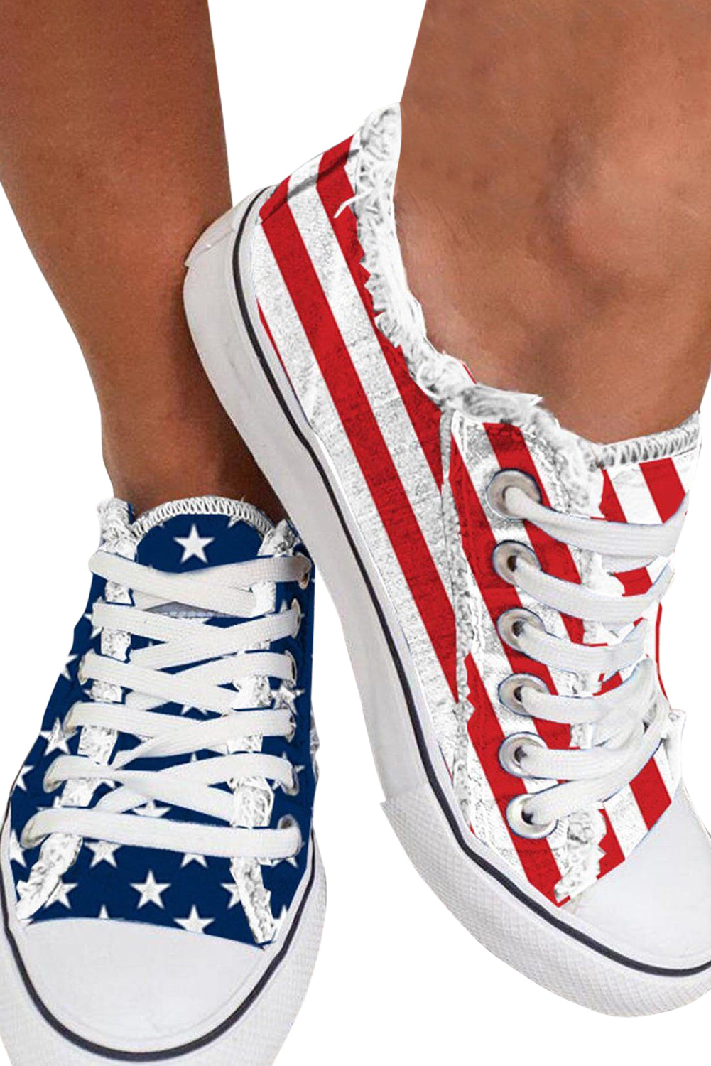 Blue American Flag Lace-up Canvas Flat Shoes - Nicole Lee Apparel