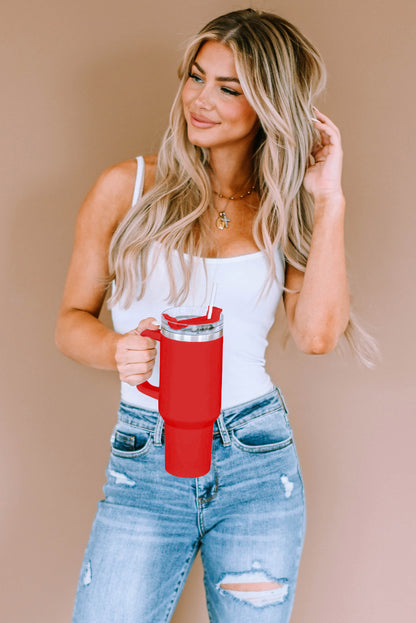 Multicolor Distressed American Flag Print Portable Cup with Handle 40oz - Nicole Lee Apparel