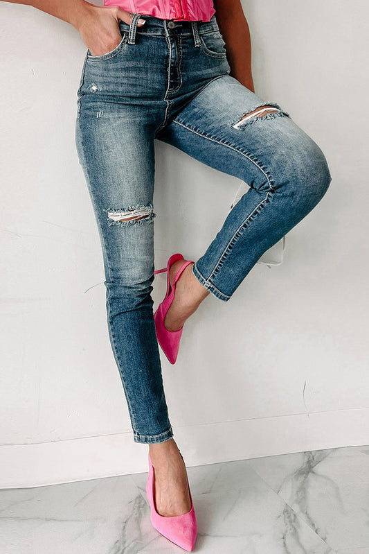 Blue Distressed Ripped Skinny Jeans - Nicole Lee Apparel