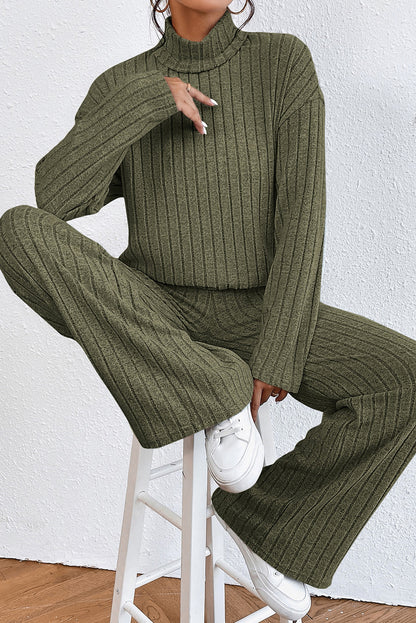 Plain Ribbed Loose Fit Two-Piece Lounge Set - Nicole Lee Apparel