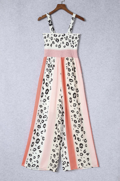 Pink Leopard Color Block Mix Print Pocketed Jumpsuit - Nicole Lee Apparel