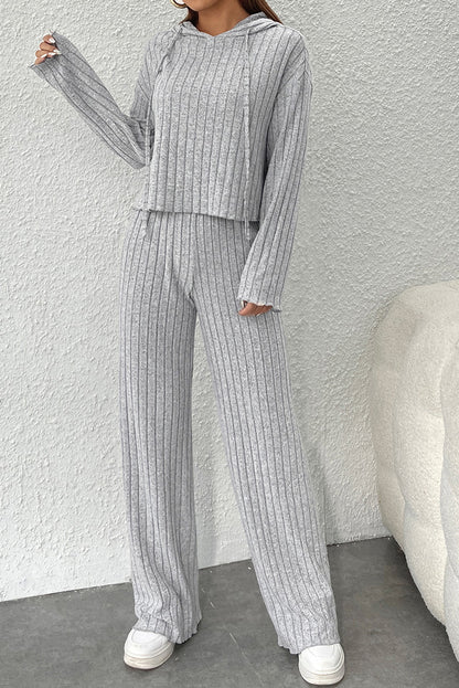 Plain Ribbed Loose Fit Two-Piece Lounge Set - Nicole Lee Apparel