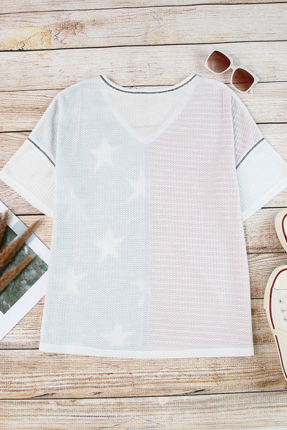 Multicolor Stripes Stars Print Knit Short Sleeves Top - Nicole Lee Apparel