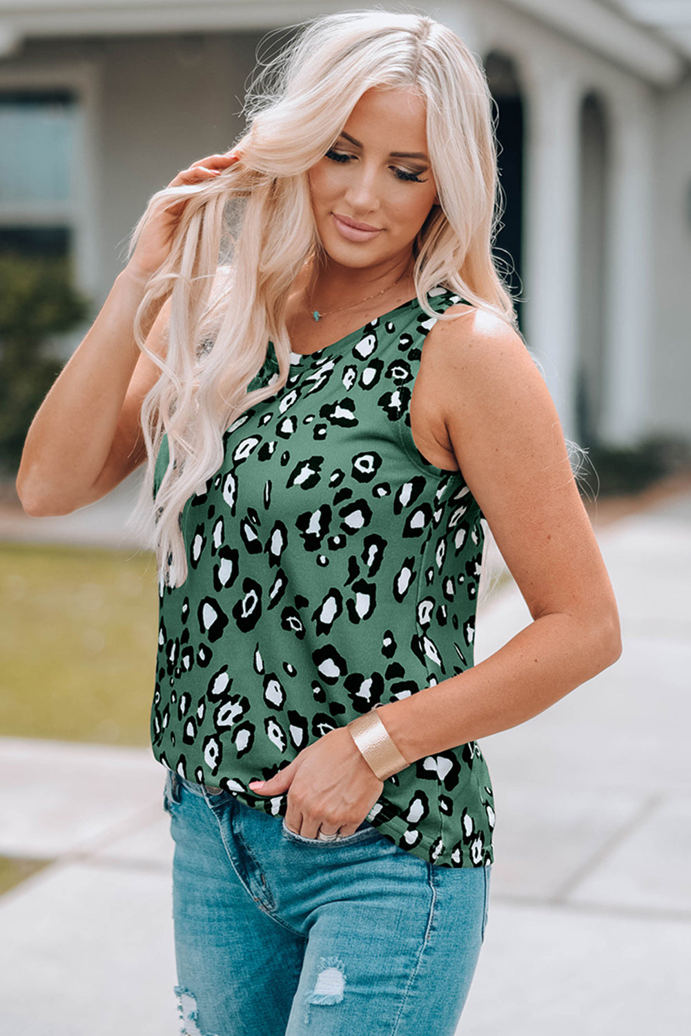 Leopard Round Neck Tank - Nicole Lee Apparel