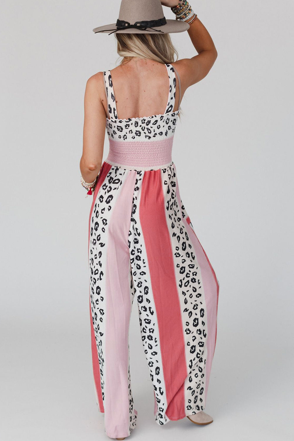 Pink Leopard Color Block Mix Print Pocketed Jumpsuit - Nicole Lee Apparel