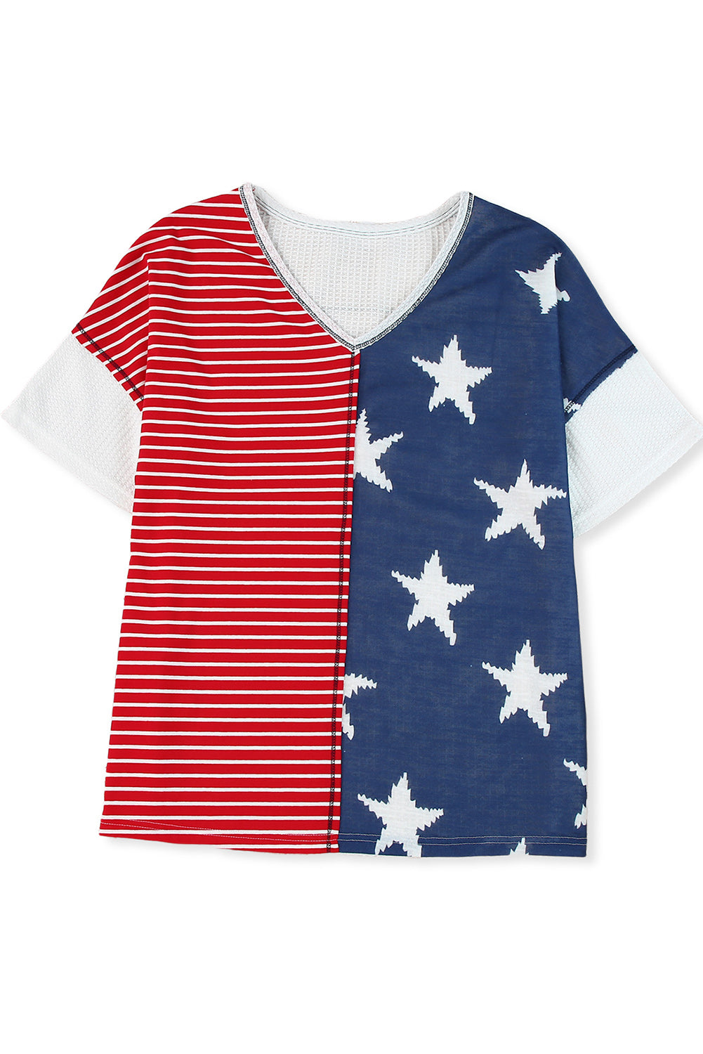 Multicolor Stripes Stars Print Knit Short Sleeves Top - Nicole Lee Apparel