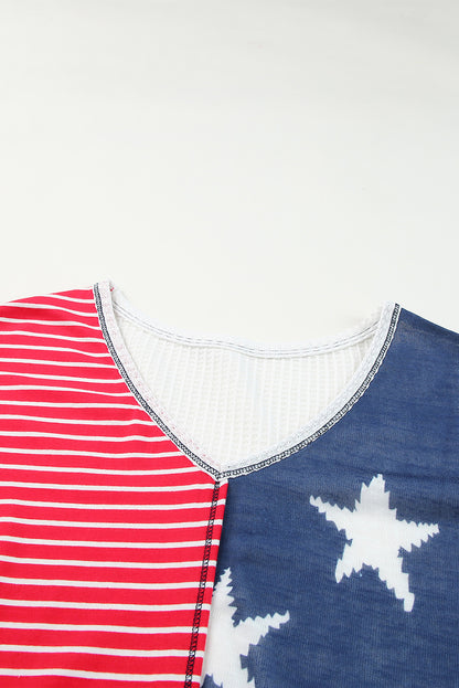 Multicolor Stripes Stars Print Knit Short Sleeves Top - Nicole Lee Apparel