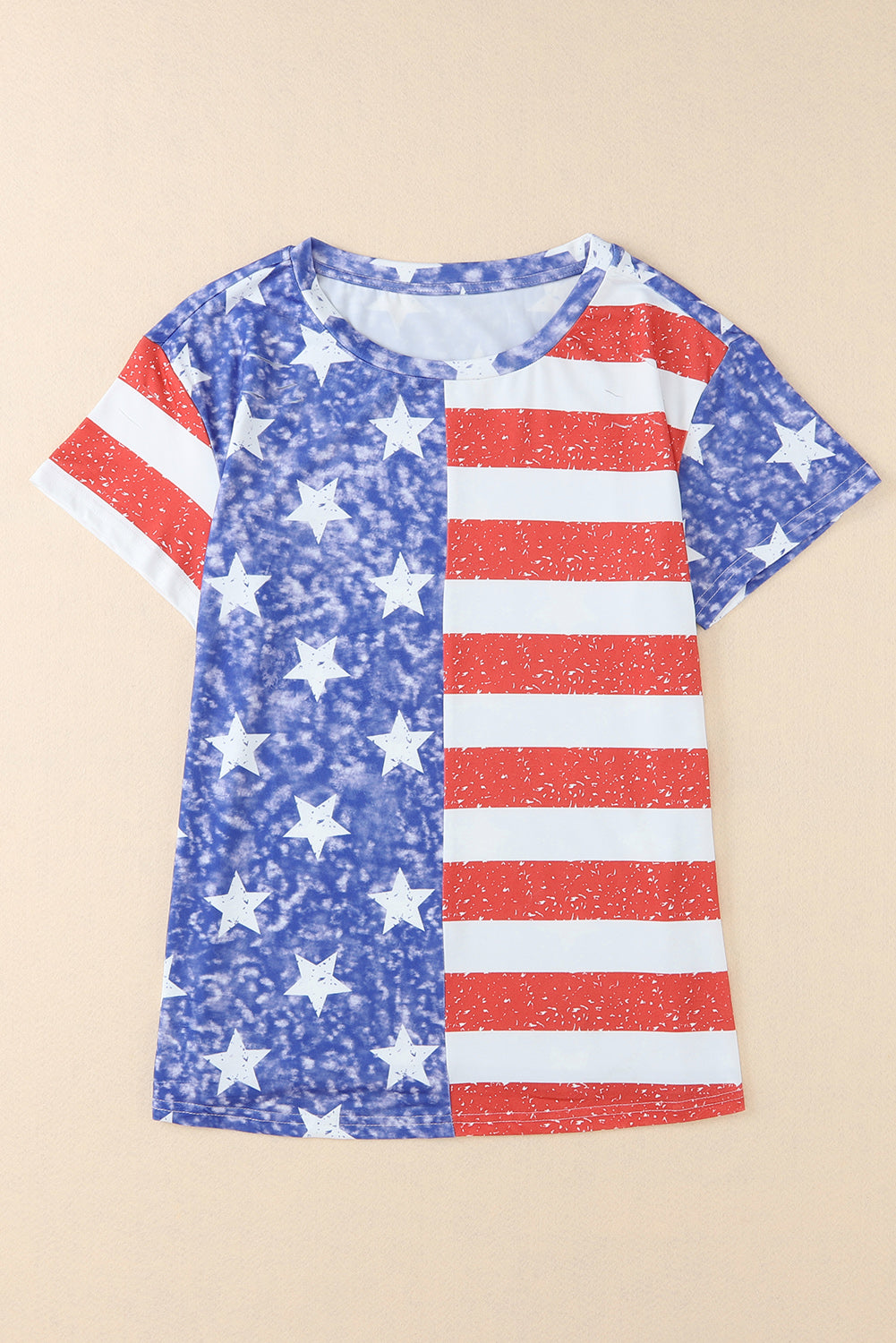 Stripe American Flag Print Distressed Crew Neck T Shirt - Nicole Lee Apparel