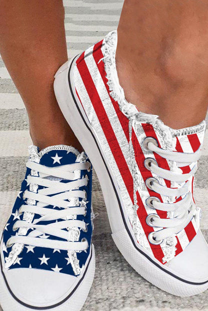 Blue American Flag Lace-up Canvas Flat Shoes - Nicole Lee Apparel