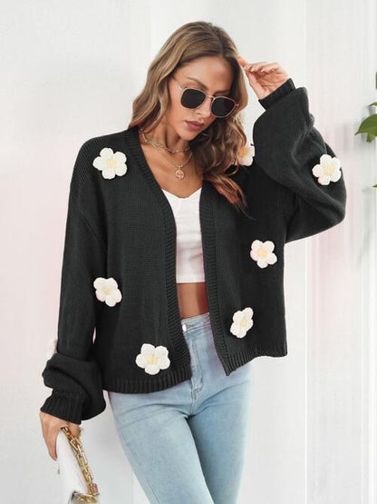 Floral Open Front Long Sleeve Cardigan - Nicole Lee Apparel