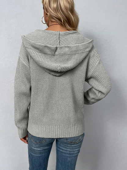 Zip-Up Drawstring Detail Hooded Cardigan - Nicole Lee Apparel