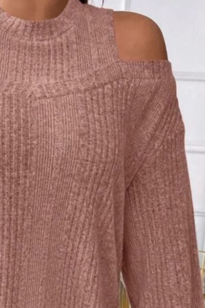 Round Neck Cold Shoulder Sweater - Nicole Lee Apparel