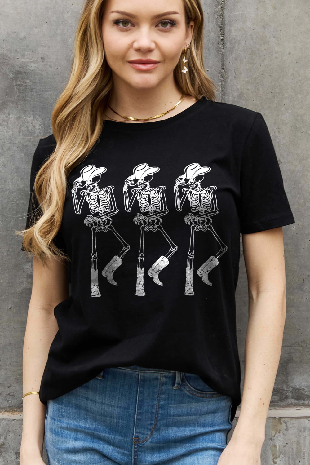 Simply Love Full Size Triple Skeletons Graphic Cotton Tee - Nicole Lee Apparel