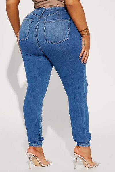 Distressed Buttoned Jeans with Pockets - Nicole Lee Apparel