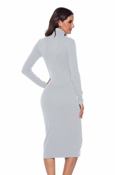 Ribbed Turtleneck Long Sleeve Dress - Nicole Lee Apparel