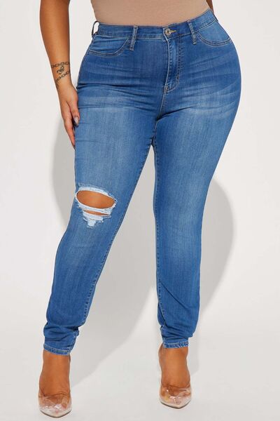 Distressed Buttoned Jeans with Pockets - Nicole Lee Apparel