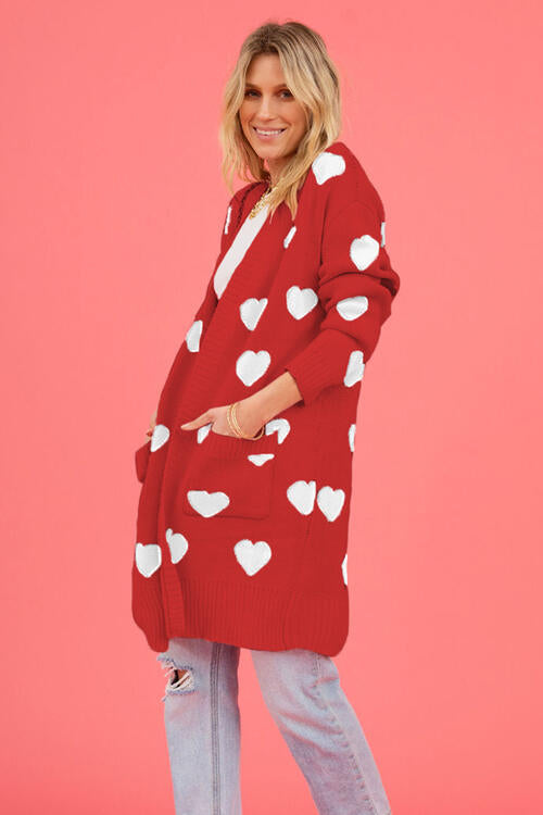 Heart Graphic Open Front Cardigan with Pockets - Nicole Lee Apparel