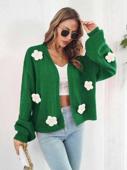 Floral Open Front Long Sleeve Cardigan - Nicole Lee Apparel