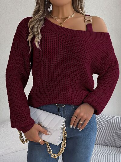 Asymmetrical Neck Long Sleeve Sweater - Nicole Lee Apparel