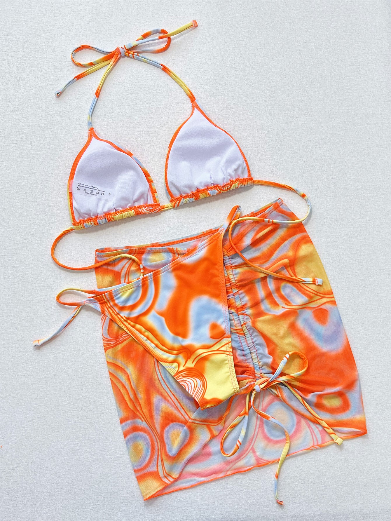 Multicolored Drawstring Ruched Three-Piece Swim Set - Nicole Lee Apparel