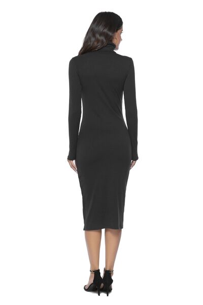 Ribbed Turtleneck Long Sleeve Dress - Nicole Lee Apparel