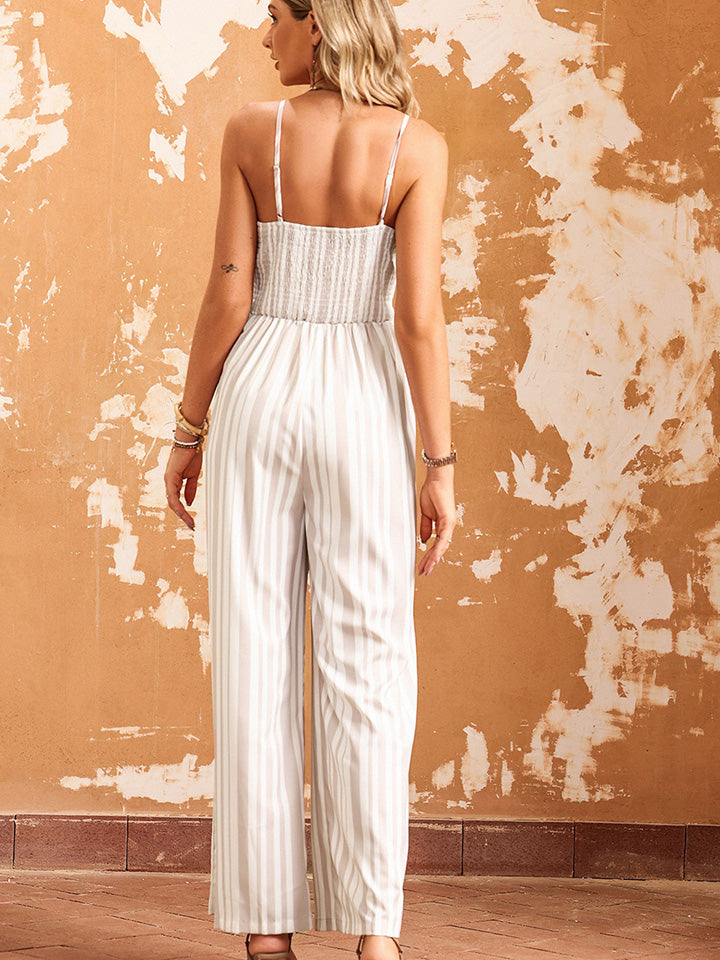 Sleeveless Tie Front Wide Leg Jumpsuit - Nicole Lee Apparel