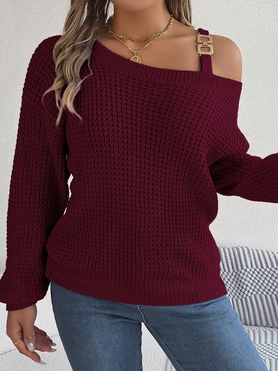 Asymmetrical Neck Long Sleeve Sweater - Nicole Lee Apparel