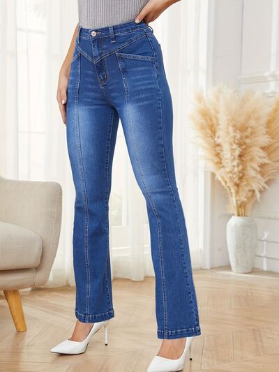 High Waist Bootcut Jeans with Pockets - Nicole Lee Apparel