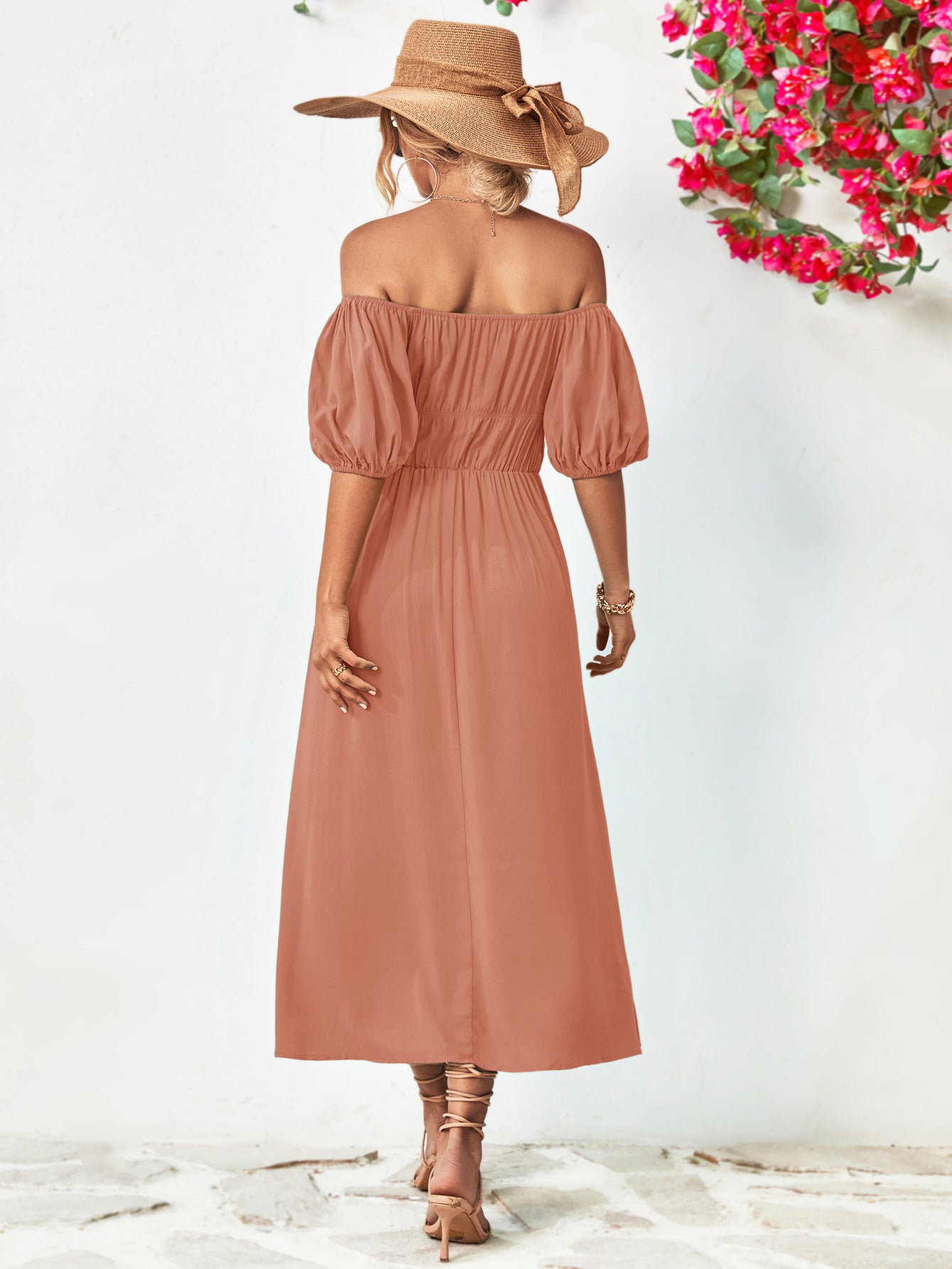 Off-Shoulder Balloon Sleeve Midi Dress - Nicole Lee Apparel