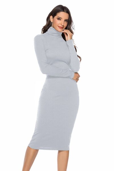 Ribbed Turtleneck Long Sleeve Dress - Nicole Lee Apparel