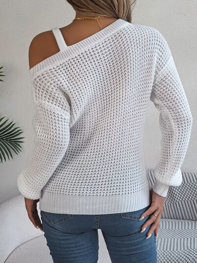 Asymmetrical Neck Long Sleeve Sweater - Nicole Lee Apparel